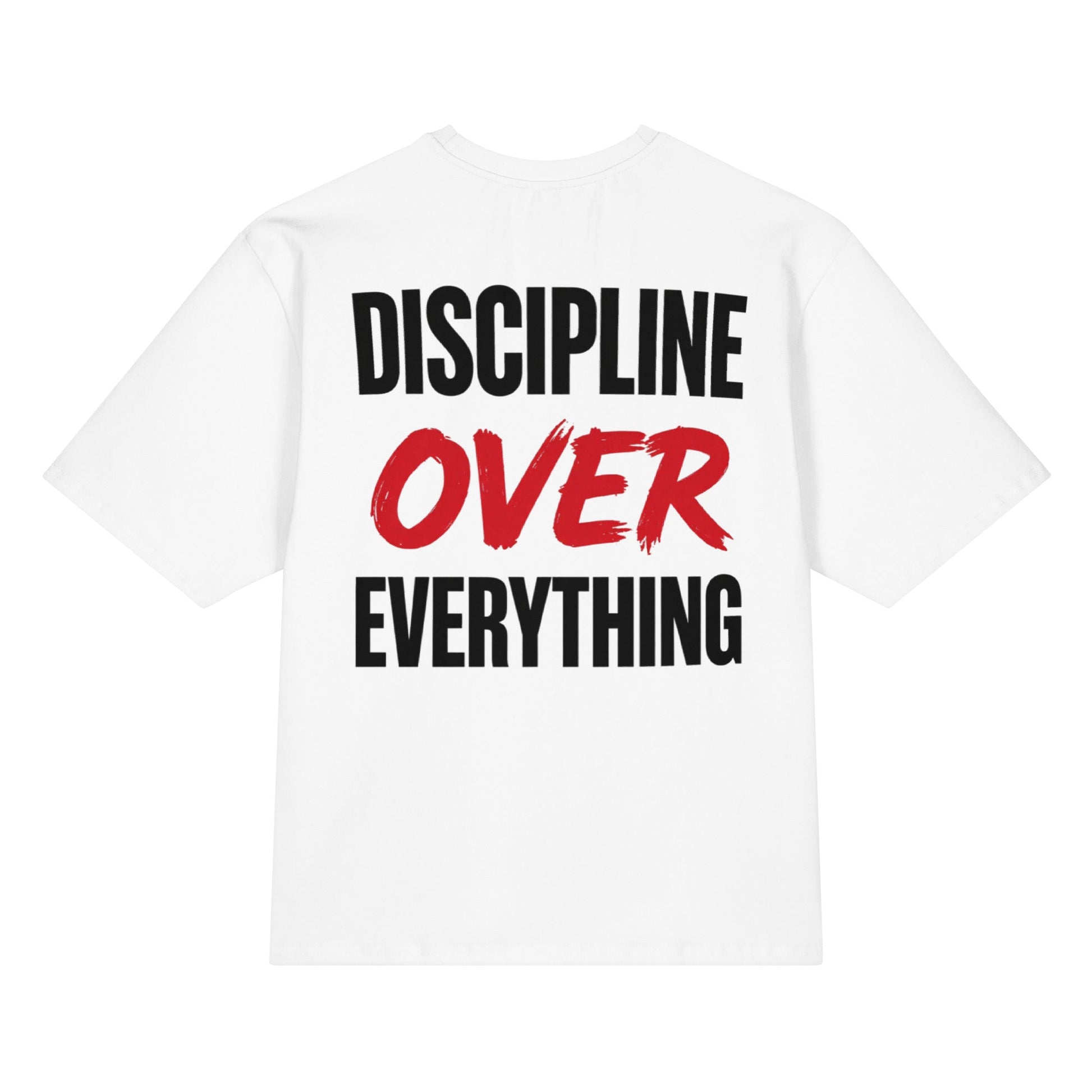 HushMode Discipline Tee in white, back view - heavyweight oversized streetwear t-shirt