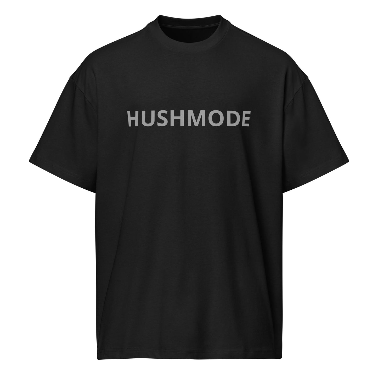 HushMode Loud Minds Box Tee in black, front view - oversized box fit streetwear t-shirt
