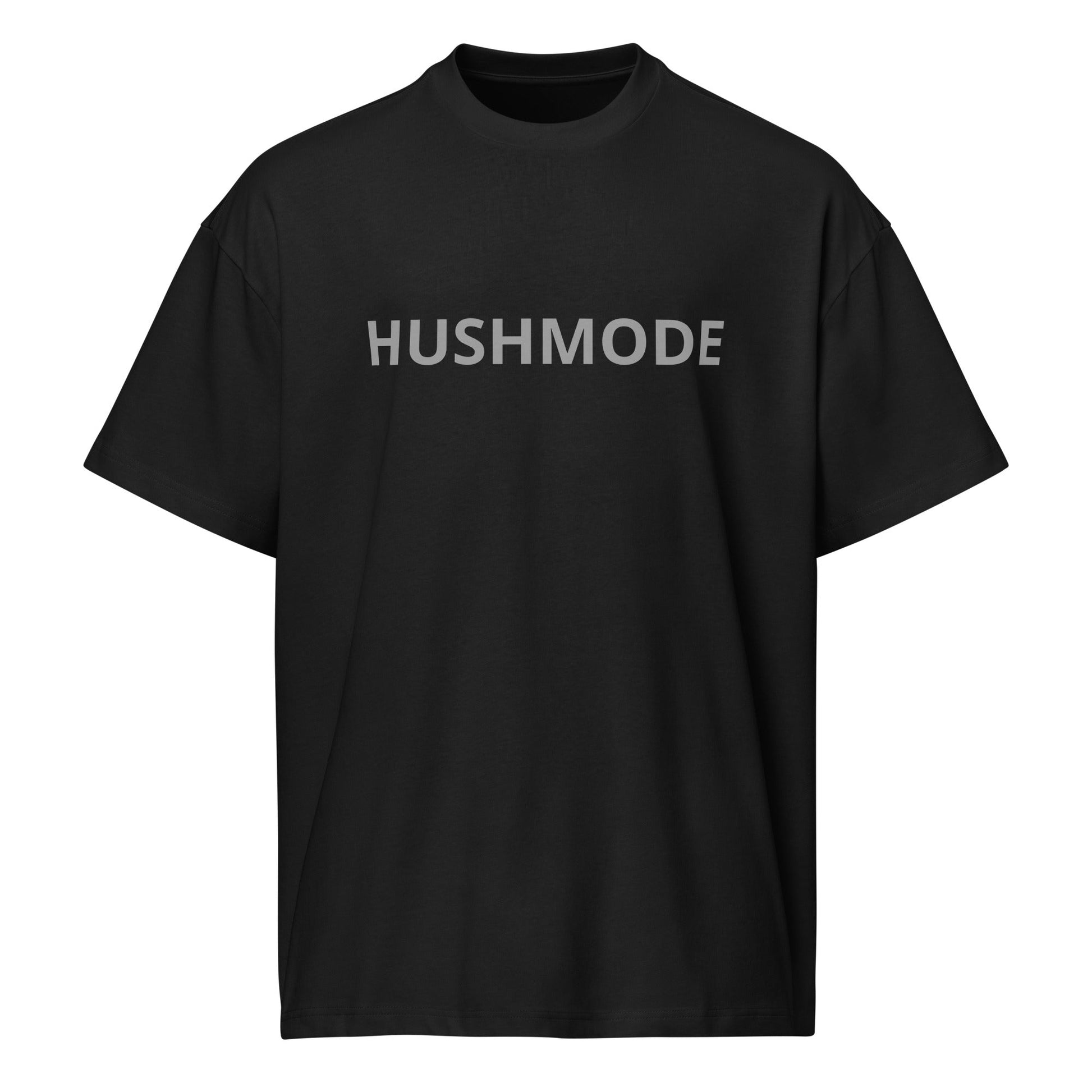 HushMode Loud Minds Box Tee in black, front view - oversized box fit streetwear t-shirt