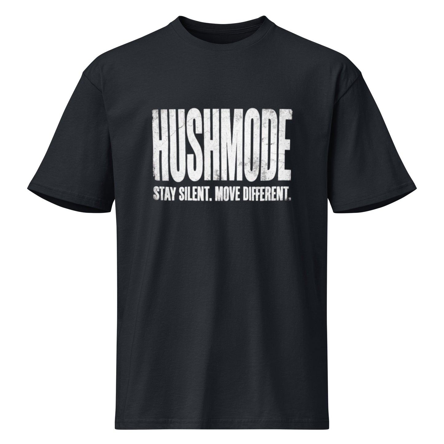 HushMode Tee in navy blazer, front view - premium streetwear t-shirt