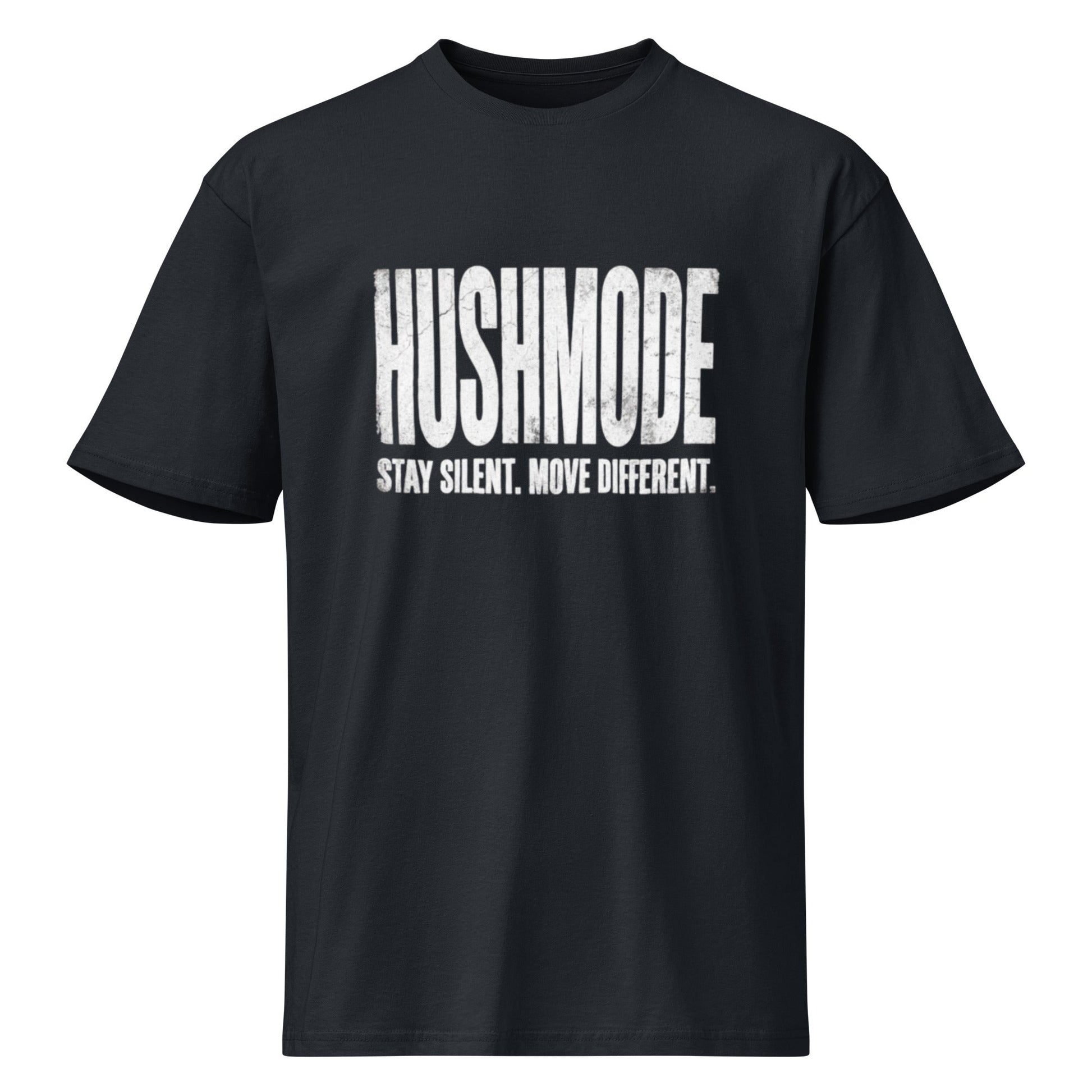 HushMode Tee in navy blazer, front view - premium streetwear t-shirt