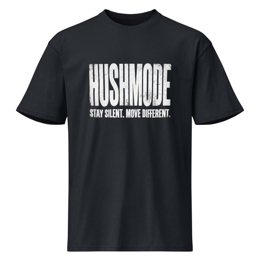 HushMode Tee in navy blazer, front view - premium streetwear t-shirt